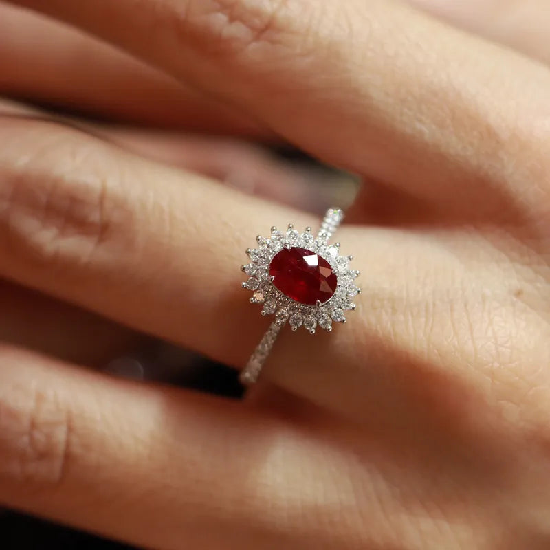 ❤️ Sterling Silver 925 Blood Red Geometric Ring ❤️