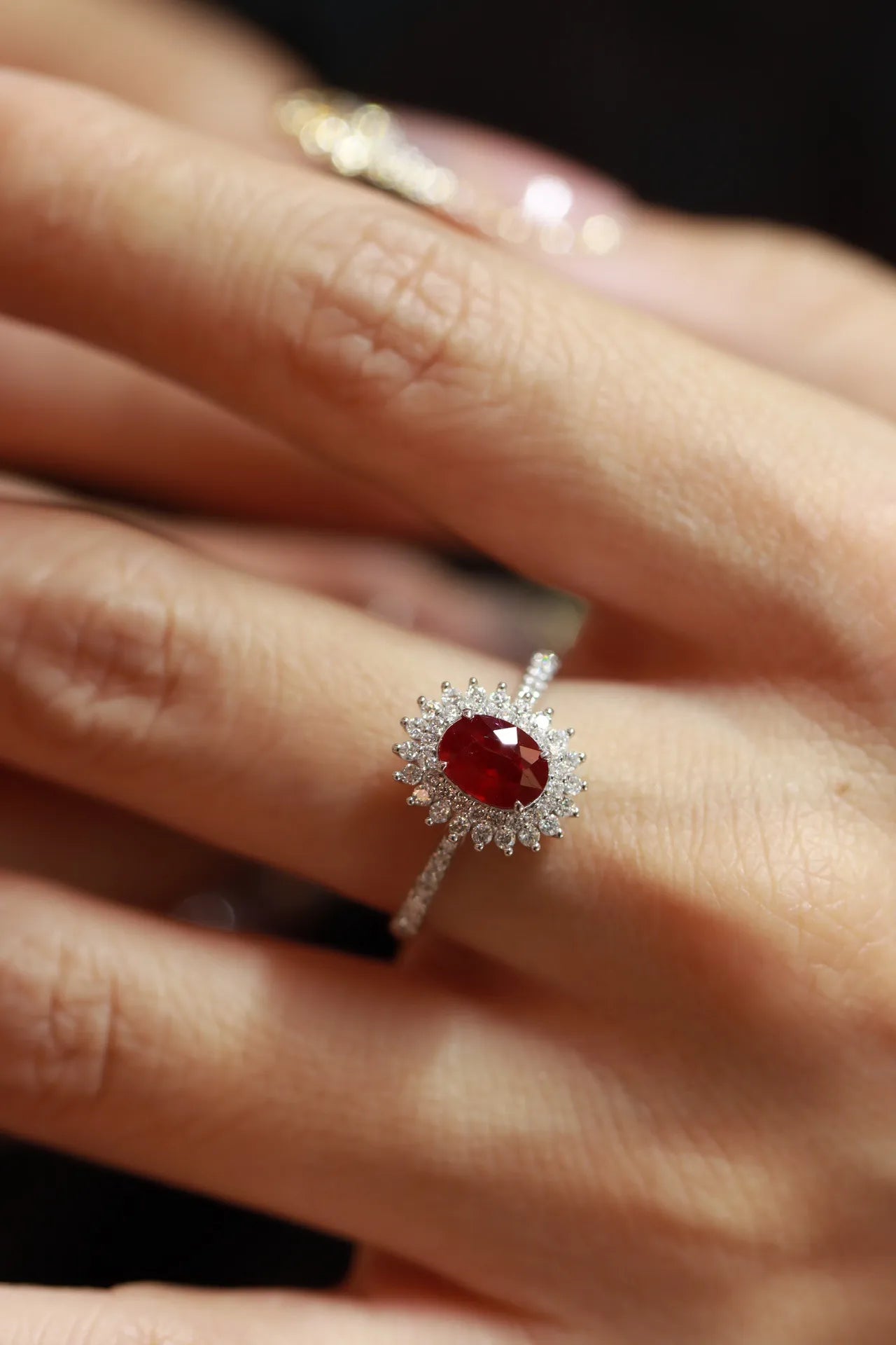 ❤️ Sterling Silver 925 Blood Red Geometric Ring ❤️