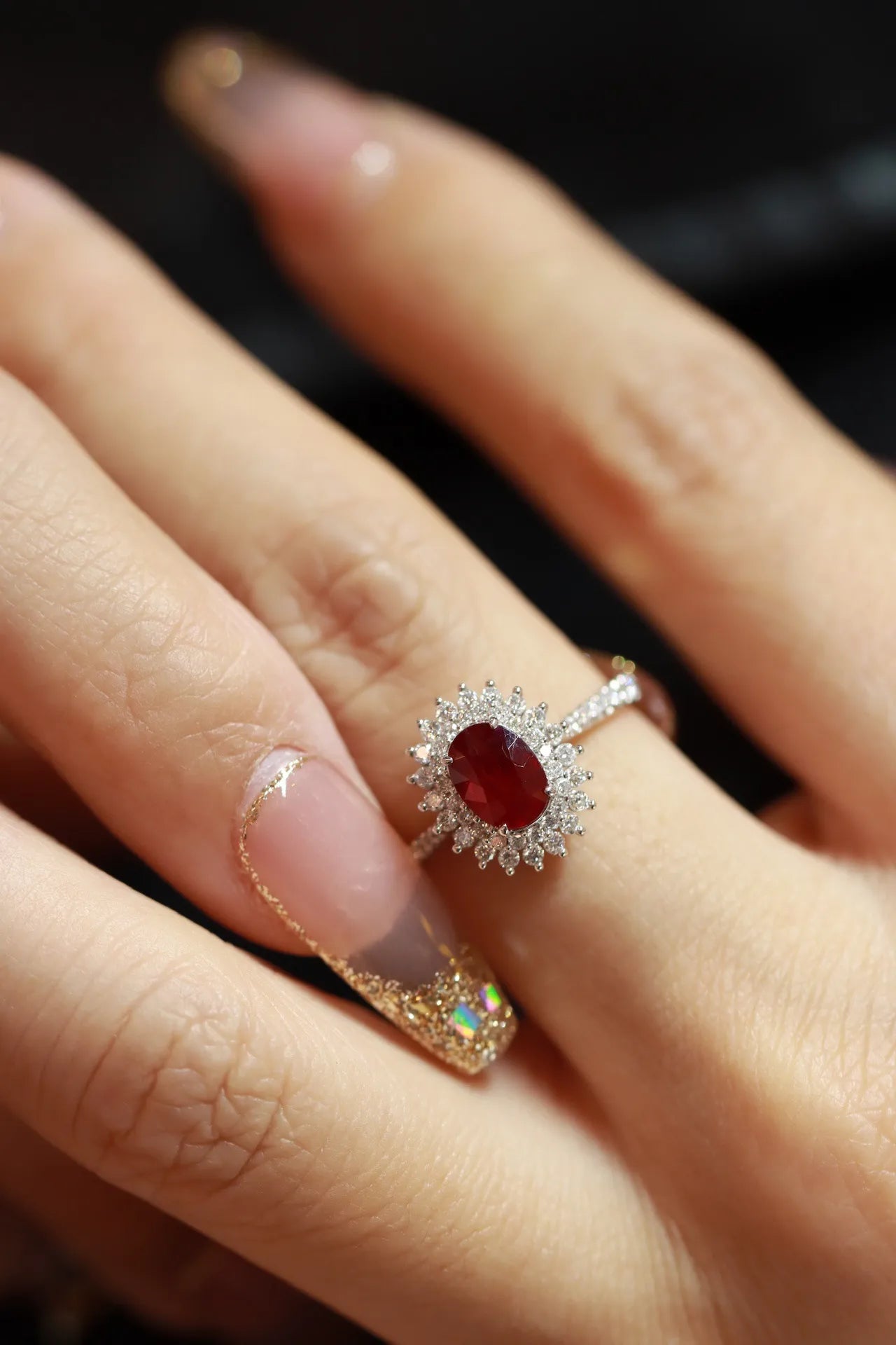 ❤️ Sterling Silver 925 Blood Red Geometric Ring ❤️