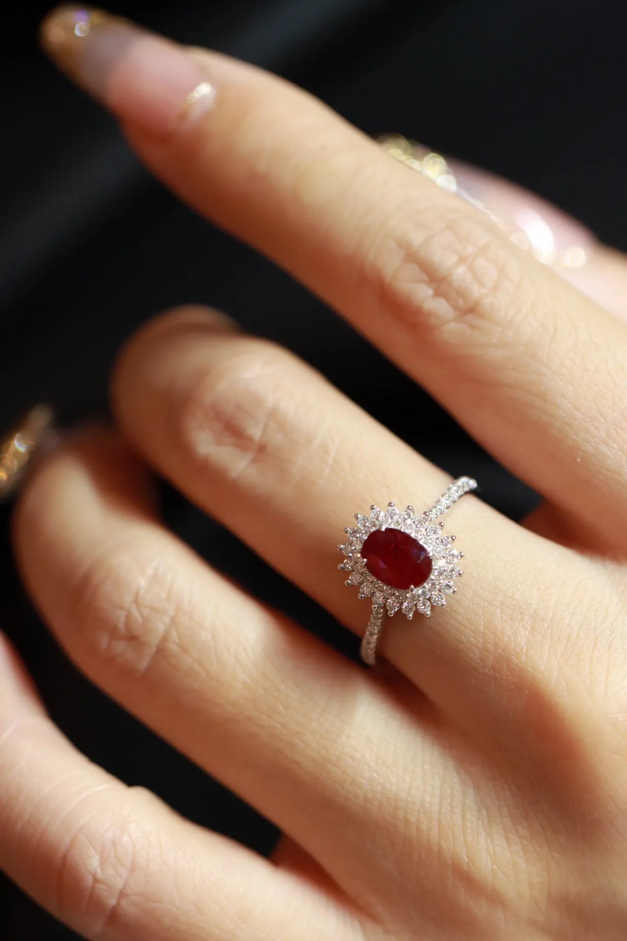 ❤️ Sterling Silver 925 Blood Red Geometric Ring ❤️