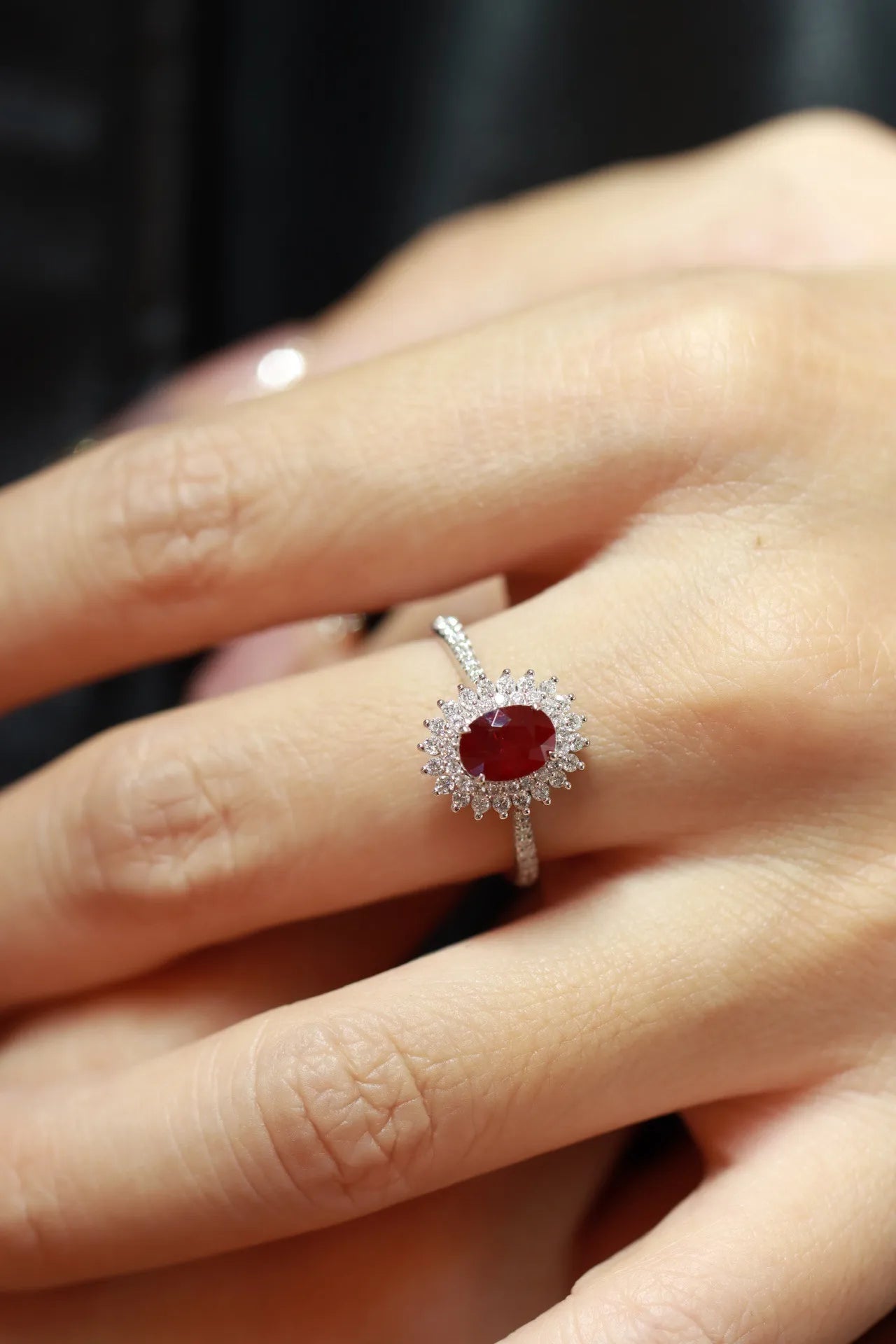 ❤️ Sterling Silver 925 Blood Red Geometric Ring ❤️