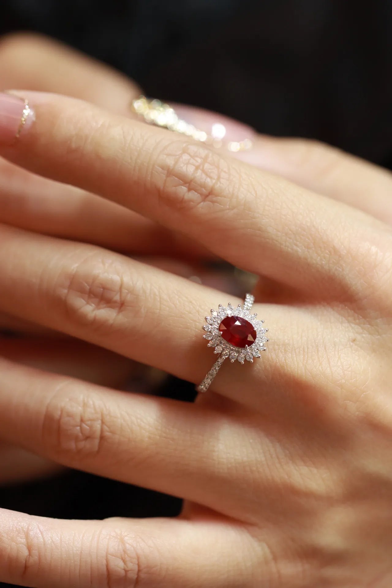 ❤️ Sterling Silver 925 Blood Red Geometric Ring ❤️
