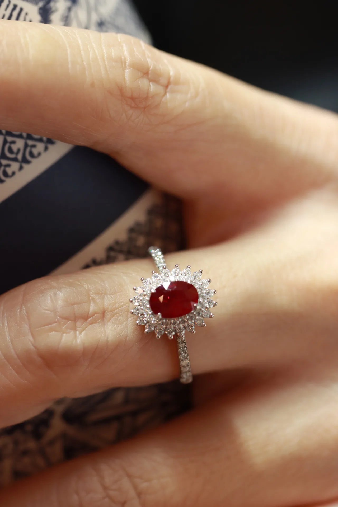❤️ Sterling Silver 925 Blood Red Geometric Ring ❤️