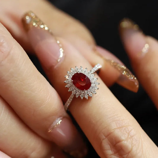 ❤️ Sterling Silver 925 Blood Red Geometric Ring ❤️