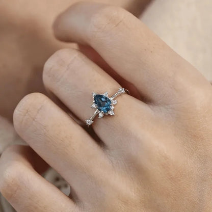 💍  Sterling Silver 925 Blue Teardrop Ring 💍