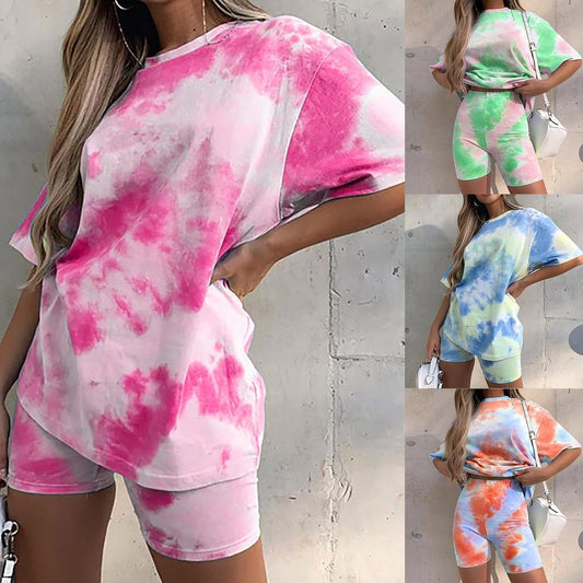 ☀️ Ladies Summer Tie-Dye Gradient T-Shirt & Shorts Set
