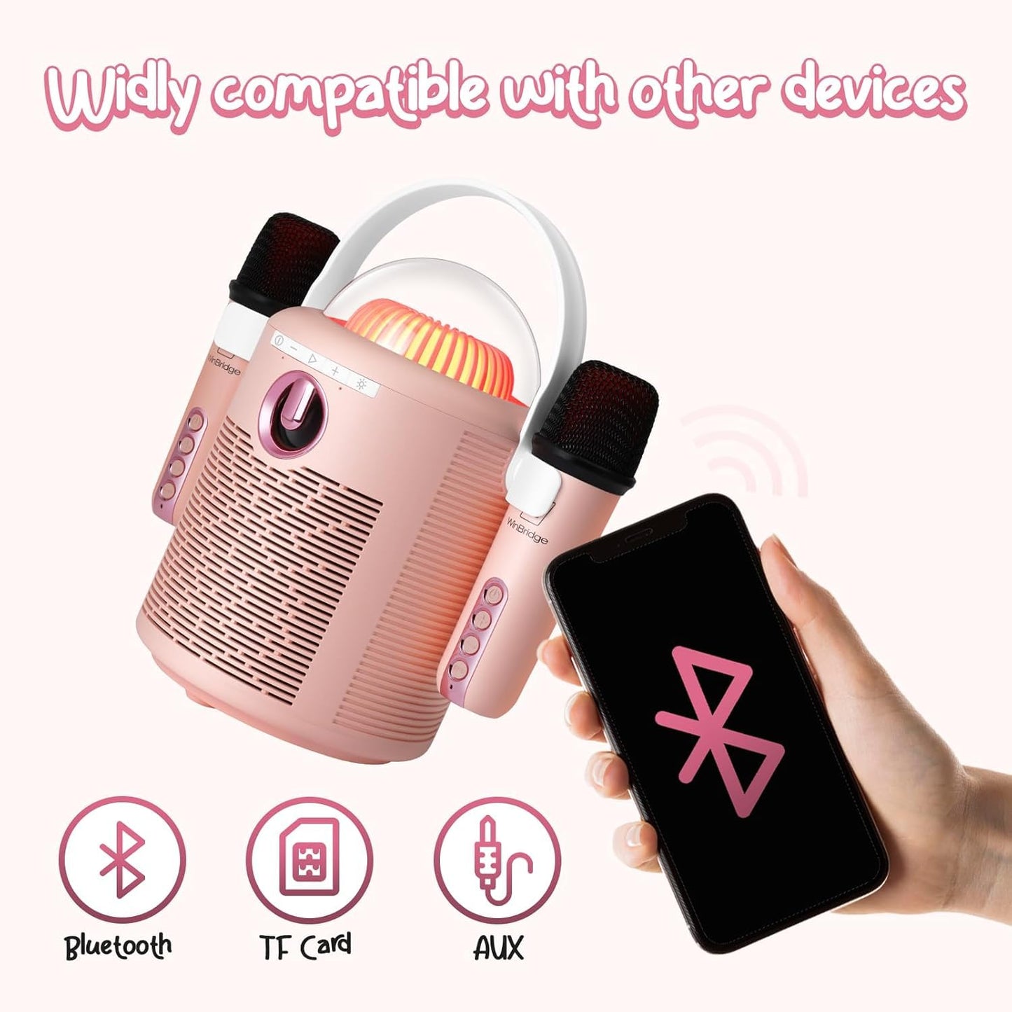 Portable Kids Karaoke Machine with 2 Microphones, Voice Effects & LED Light