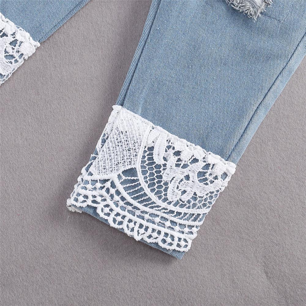 👶💖 2pc Outfit Lace Romper & Ripped Patchwork Jeans 💖👶