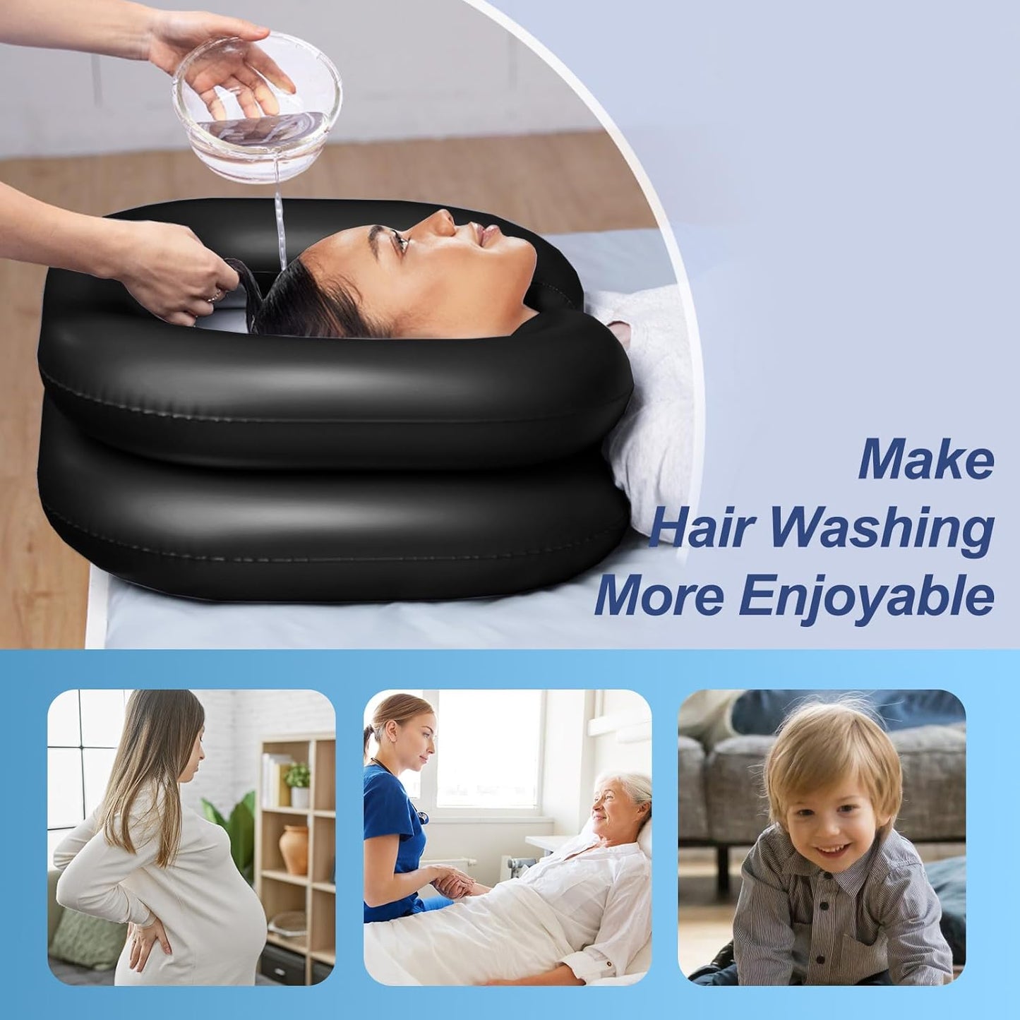 Inflatable Hair Washing Basin Portable Shampoo Bowl - Black