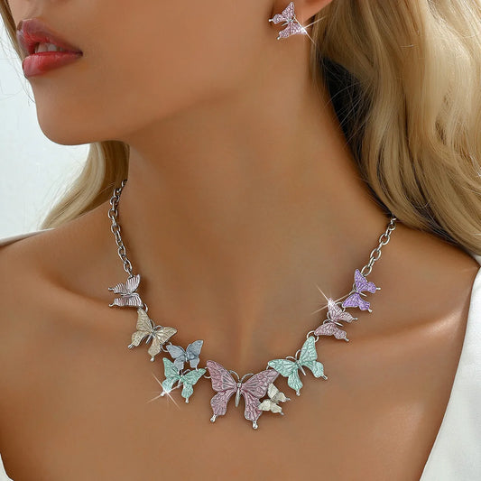 🦋 Pastel Butterfly Necklace & Earrings Set 🦋