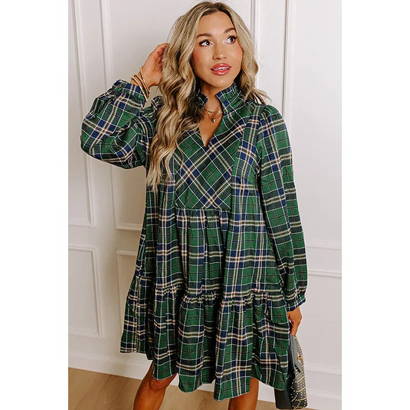 🍂 V-Neck Plaid Dress 🍂