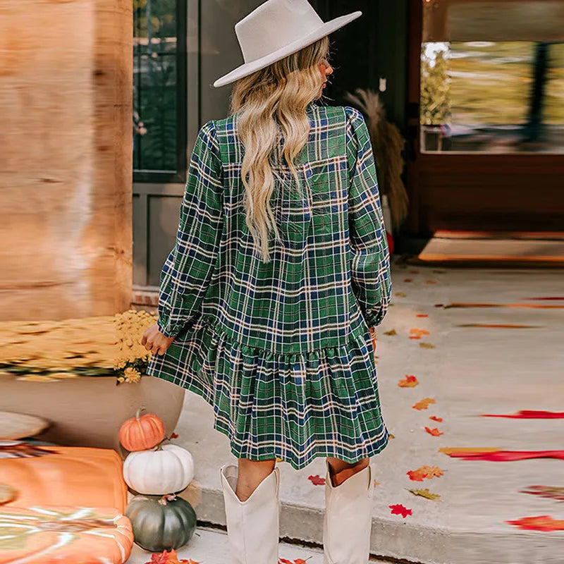 🍂 V-Neck Plaid Dress 🍂