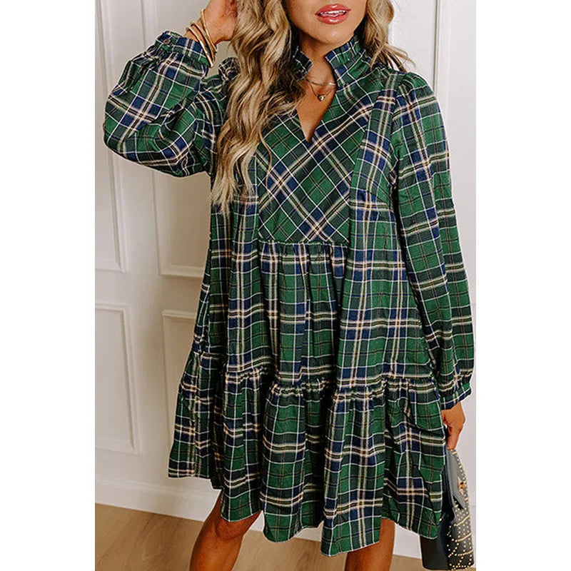 🍂 V-Neck Plaid Dress 🍂