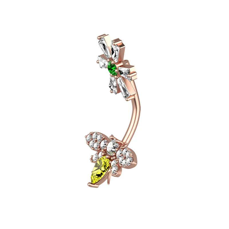 🐝 Bee & Flower Belly Button Ring 🐝