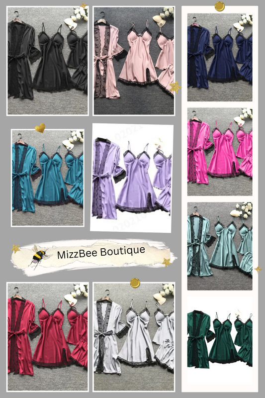 French Style Polyester Satin PJ Sets