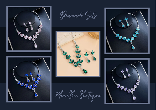 ✨ Elegant Crystal Necklace & Diamante Earrings Jewellery Set ✨