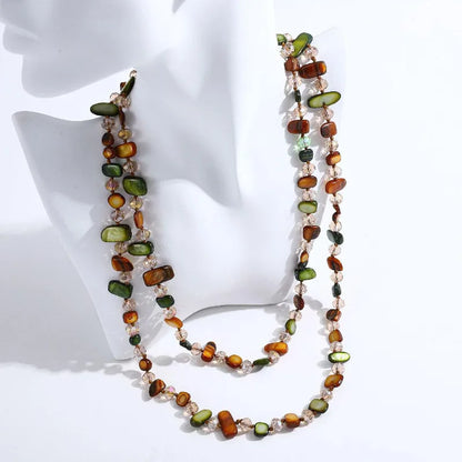 🐚 Bohemian Double-Layer Shell & Crystal Necklace 🐚