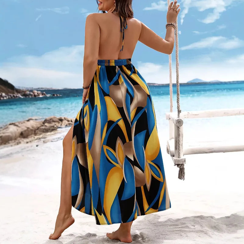 💙💛 British-Style Geometric Strap Dress 💛💙