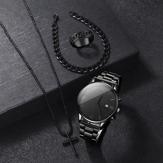 🖤 Men’s Black Watch Jewellery Set