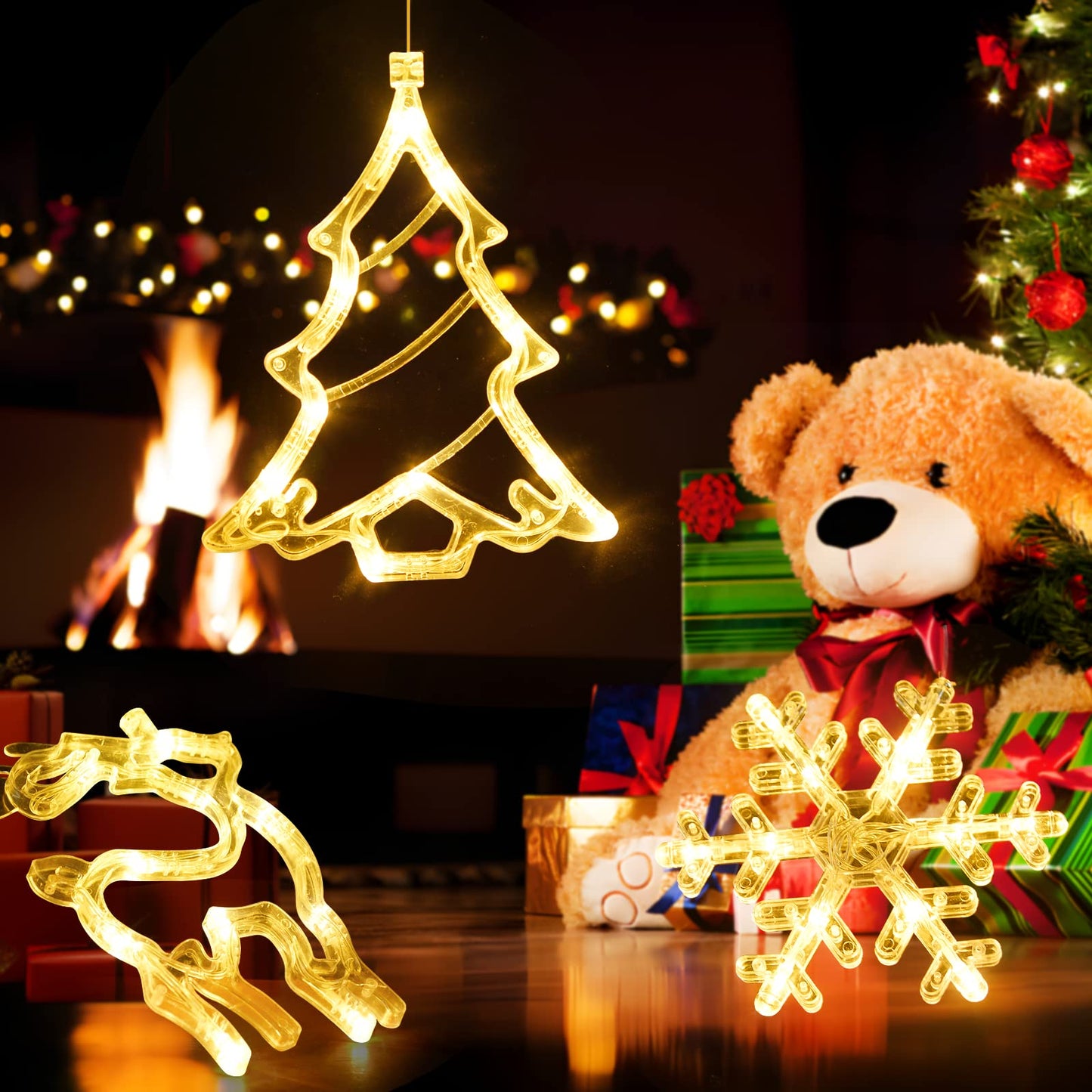 ✨🦌❄️ Warm White Reindeer & Snowflake Window Lights – 3 Pack ❄️🦌✨