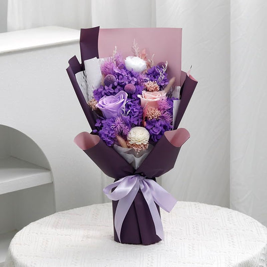 💐💜 Preserved Flowers Bouquet Gift – Eternal Purple Floral Arrangement 💜💐