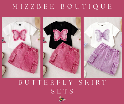 🦋🌸 Girls' Denim Butterfly Skirt Co-Ord Set 🌸🦋
