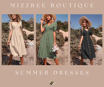👗 Elegant Solid Colour V-Neck Midi Dress 👗