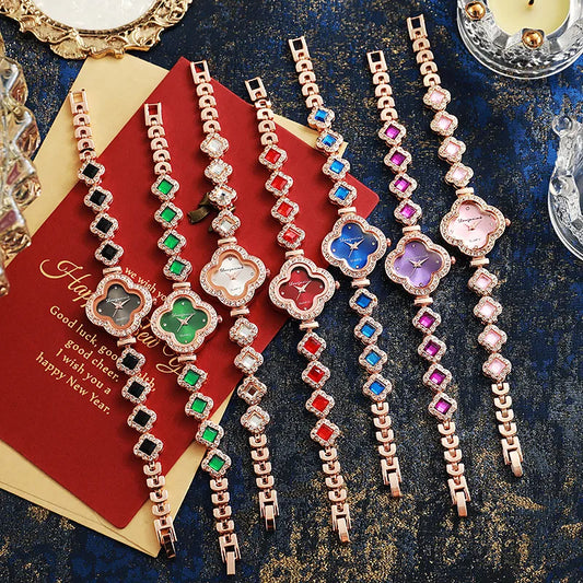 🍀✨ Four-Leaf Clover Diamante Quartz Watch ✨🍀