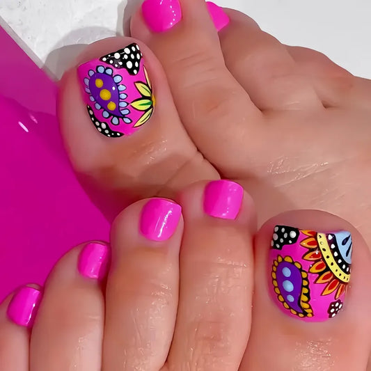 Hot Pink Press On Fake Toe Nails