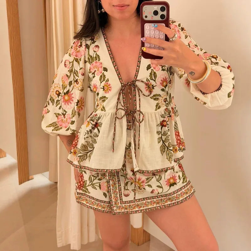 🌿 Casual Linen Plant Skirt Co-Ord Set 🌿