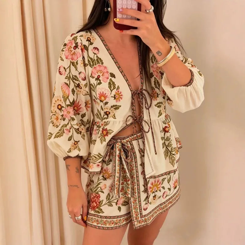 🌿 Casual Linen Plant Skirt Co-Ord Set 🌿
