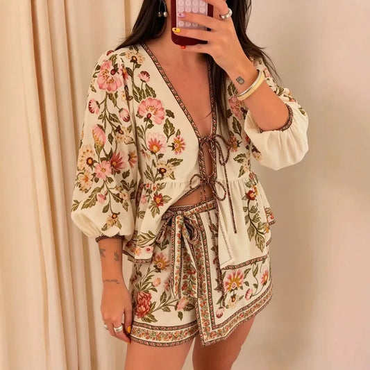 🌿 Casual Linen Plant Skirt Co-Ord Set 🌿