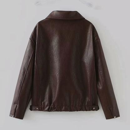 Casual Pleather Jacket With Zipper