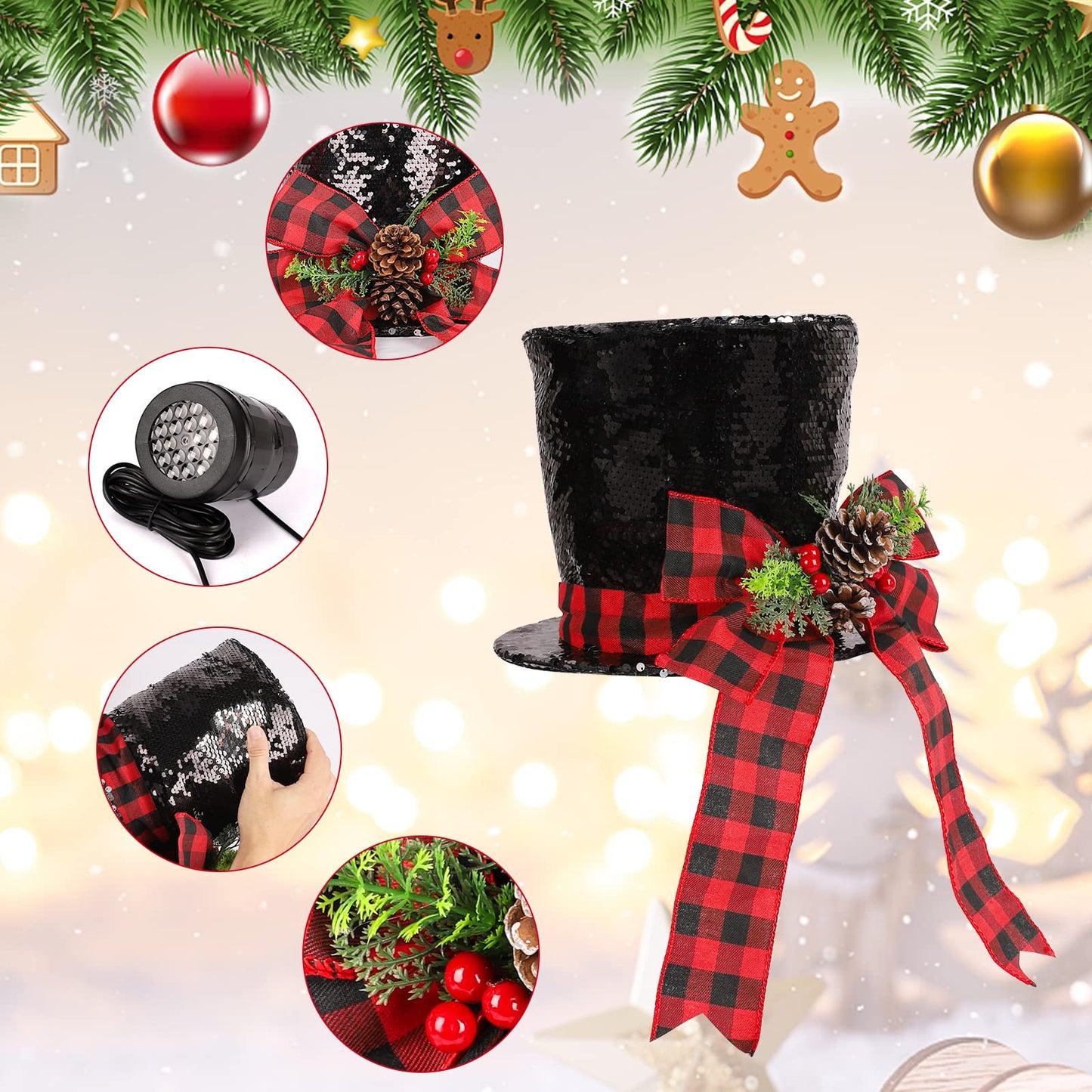 🎩❄ 3D LED Rotating Snowflake Projector Top Hat ❄🎩