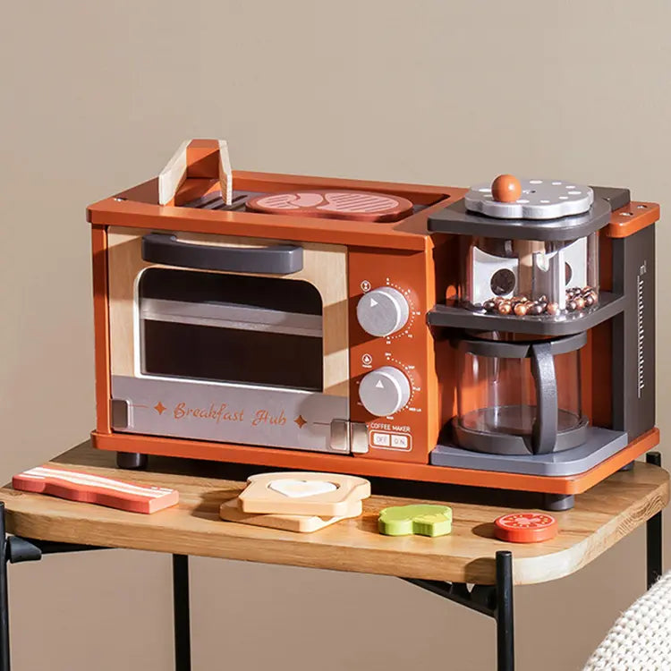 Wooden Play Kitchen Set with Coffee Machine, Oven & Griddle