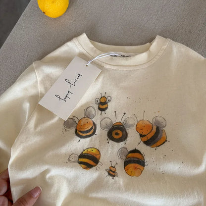 🐝🐶🐱 Children’s Cartoon Long Sleeve Cotton T-Shirt 🐱🐶🐝
