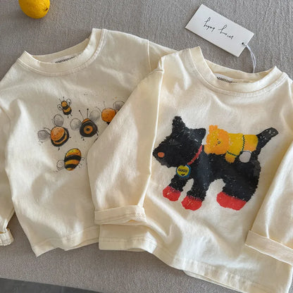 🐝🐶🐱 Children’s Cartoon Long Sleeve Cotton T-Shirt 🐱🐶🐝