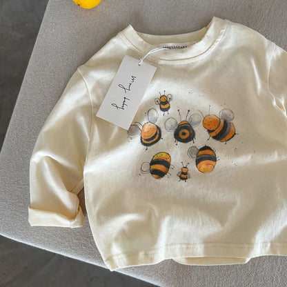 🐝🐶🐱 Children’s Cartoon Long Sleeve Cotton T-Shirt 🐱🐶🐝