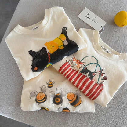🐝🐶🐱 Children’s Cartoon Long Sleeve Cotton T-Shirt 🐱🐶🐝