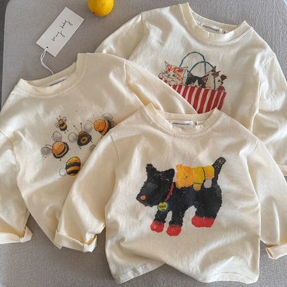 🐝🐶🐱 Children’s Cartoon Long Sleeve Cotton T-Shirt 🐱🐶🐝