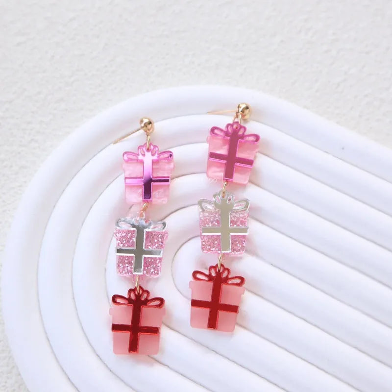 🎀🎄 Acrylic Pink Presents Drop Earrings 🎄🎀