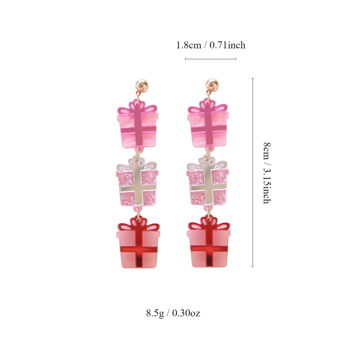 🎀🎄 Acrylic Pink Presents Drop Earrings 🎄🎀
