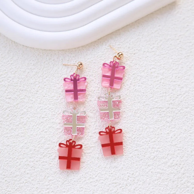 🎀🎄 Acrylic Pink Presents Drop Earrings 🎄🎀