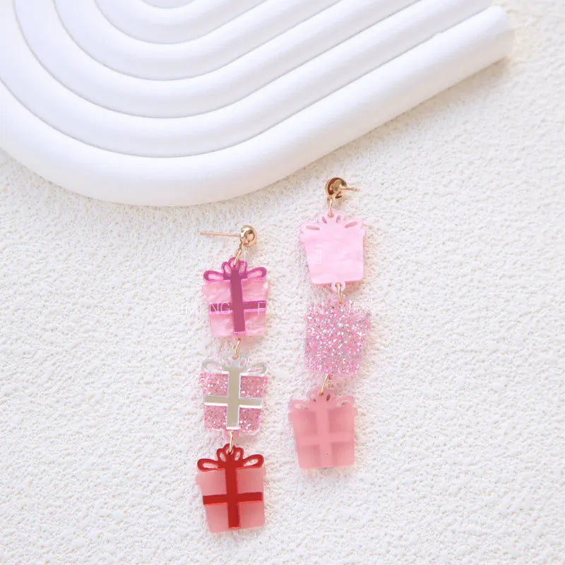 🎀🎄 Acrylic Pink Presents Drop Earrings 🎄🎀