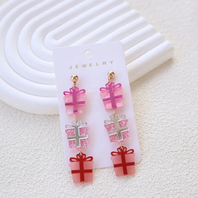 🎀🎄 Acrylic Pink Presents Drop Earrings 🎄🎀