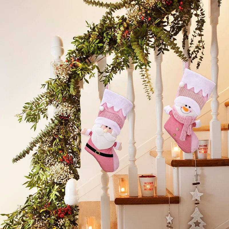 🎄 Christmas Stockings – Pink Snowman or Santa Claus 🎄