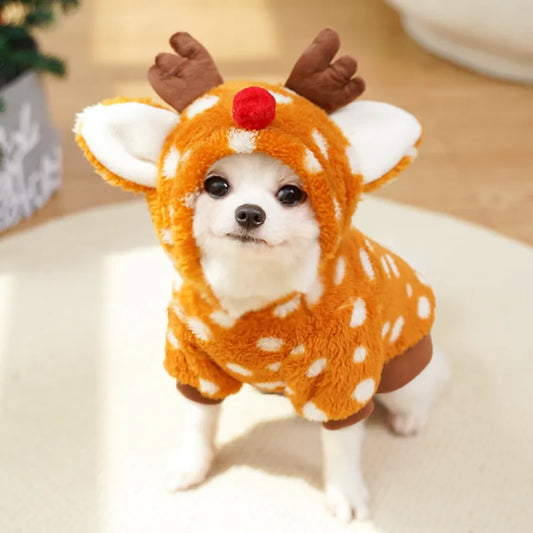 🦌🐾 Christmas Deer Plush Lined Pet Hoody 🐾🦌