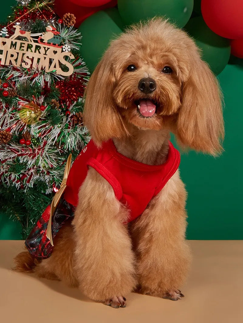 🎄🐶 Christmas Print Butterfly Bowknot Ribbon Dress 🐾🎄