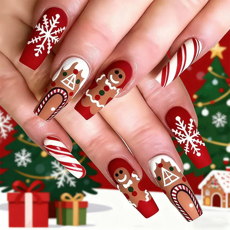 Christmas Snowflake Press-On Nails In Festive Style