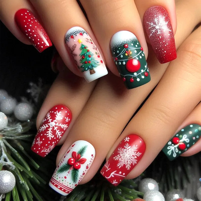 Christmas Theme Nail Art Snowflake Christmas Tree